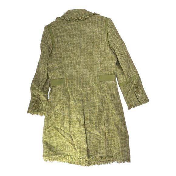 90s Blanc Noir Wool Blend Coat  Green Plaid Tweed Fringe Lightweight Juniors L - Picture 14 of 16